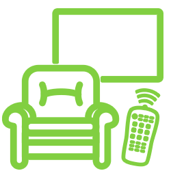 icon of an armchair in front of a tv with remote