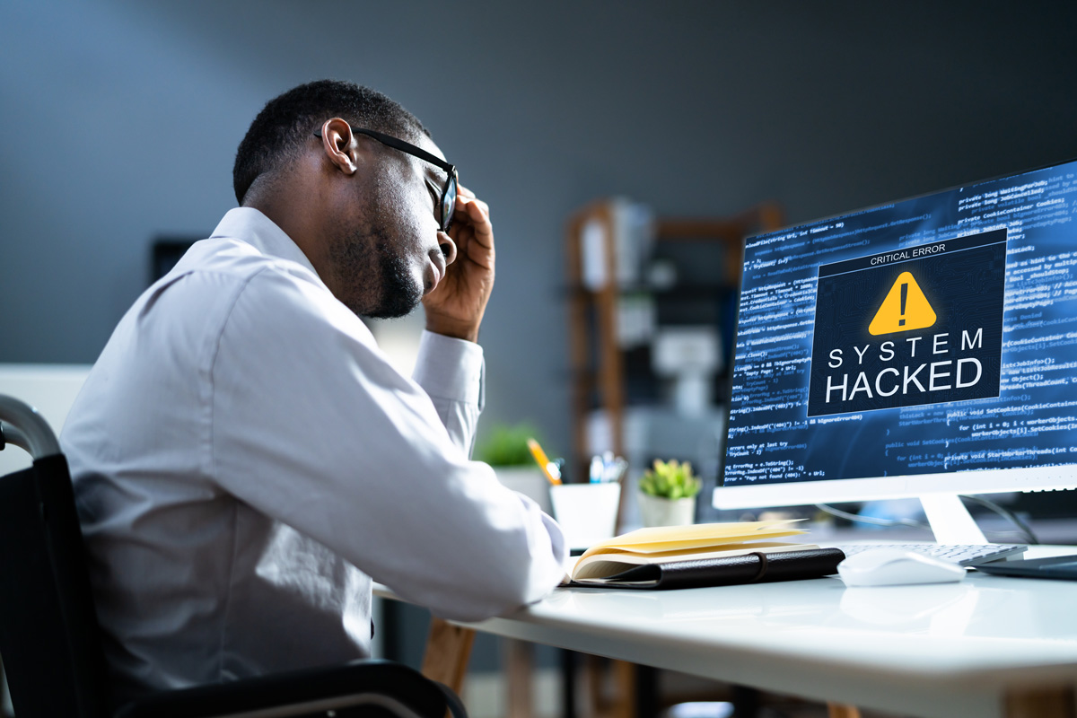 Business Computer Hacked. Cyber Security Virus Attack Small and Medium Businesses